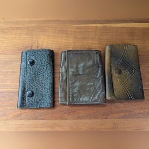Vintage leather Key Cases, snap tri fold, 2 brown, 1 black, Wexford Hall